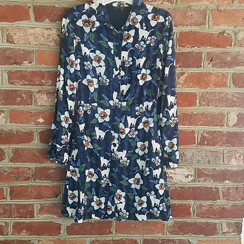 Topshop Dress with Cats and Flowers